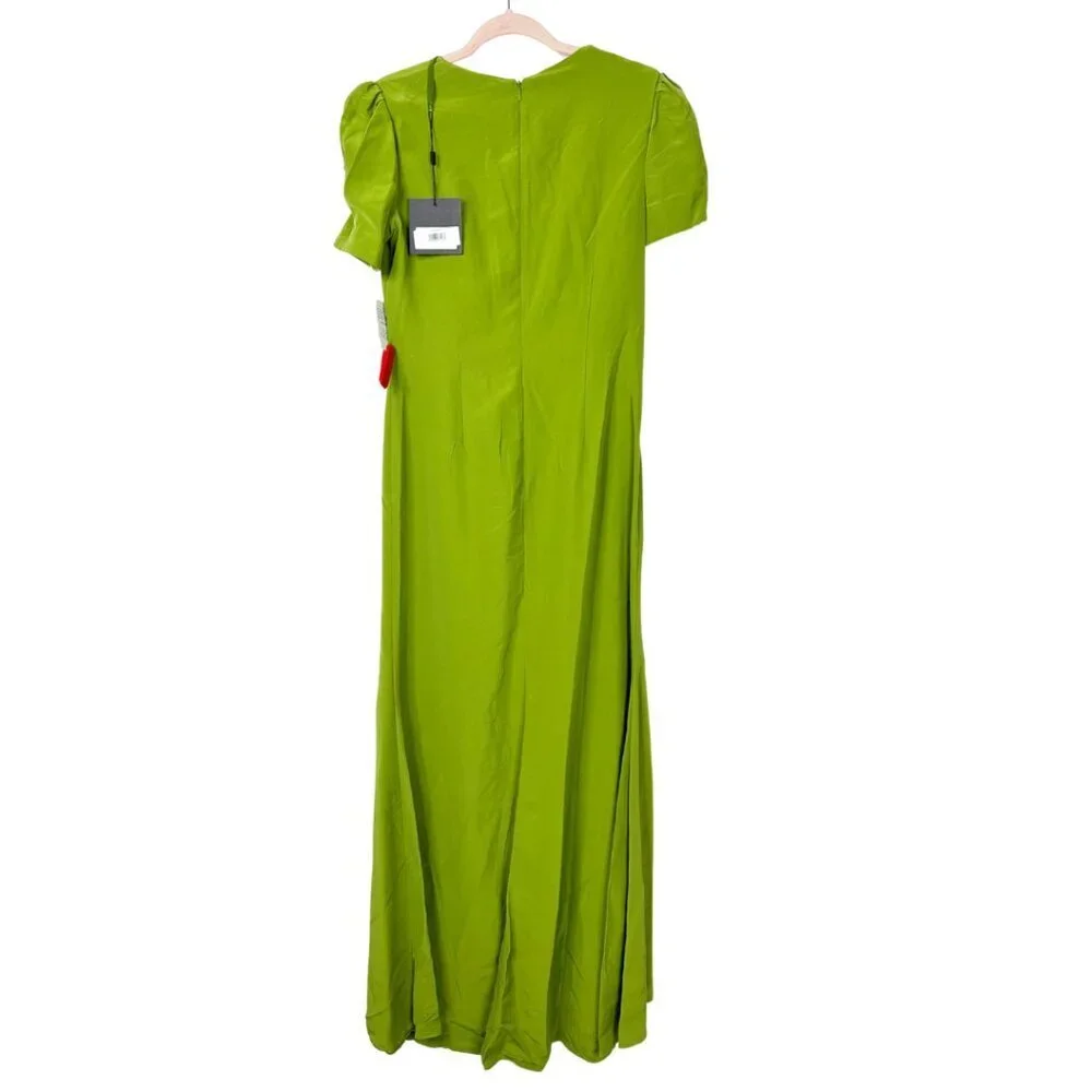 NWT Mac Duggal Plunge Neck Puff Sleeve Cut Out Gown Apple Green 10